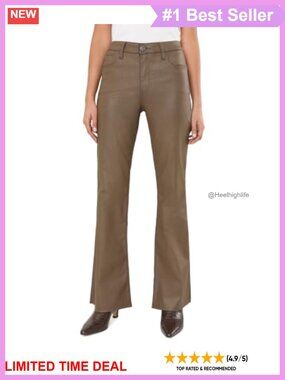 High Rise Flare Jeans Coated Modal Blend Five Pocket Button Fly Flared Leg